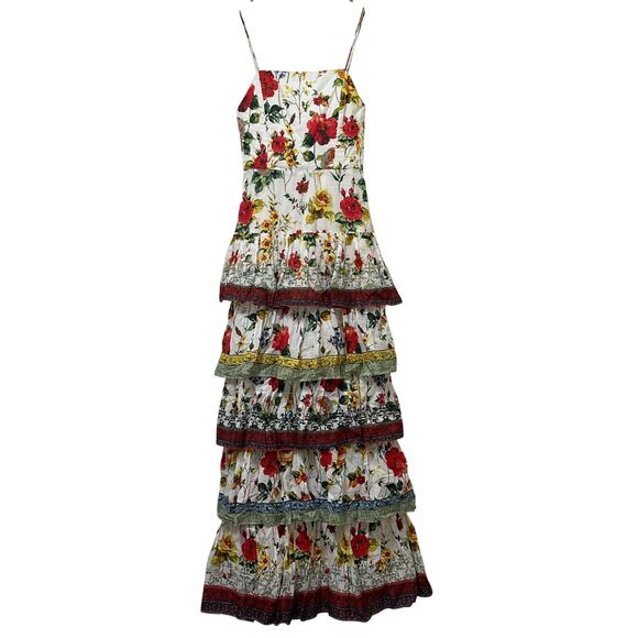 Alice + Olivia Valencia Floral Print Cotton Tiered Maxi Dress Size 0 - Picture 16 of 16